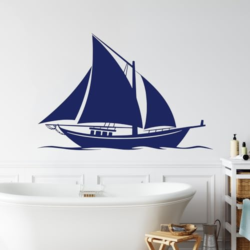 GRAZDesign Maritime Wandtattoo Segeln Segelschiff groß Wandaufkleber für Badezimmer, Flur, Wohnzimmer - 60x40cm / schwarz