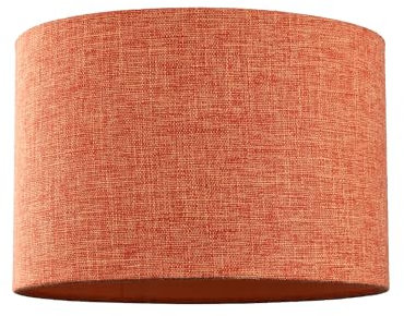 Contemporary and Sleek 12 Inch Rustic Orange Linen Fabric Drum Lamp Shade 60w Maximum | 30cm Diameter | for Table Lamp or Pendant by Happy Homewares