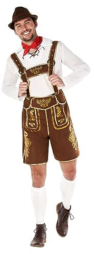 Morph Bayerische Lederhosen Herren, Oktoberfest Kostüm, Traditionelle Tracht für Feste, L
