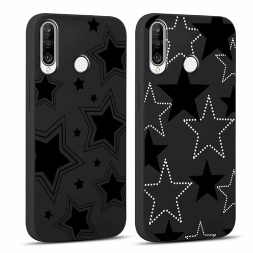 Yoedge 2 Stück Handyhülle für Huawei P30 Lite / P30 Lite New Edition Hülle 6,15, Stern Muster Design Frauen Mädchen Aesthetic Motiv Handyhülle Dünn Weich Schwarz Silikon Slim TPU Stoßfest Schutzhülle