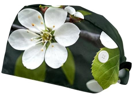 CWAGFEQZ 2-Pc Bouffant Nurse Hats,Scrub Cap Verstellbare Scrub Hats mit Schweißband,Baumblüten Blumenlandschaft