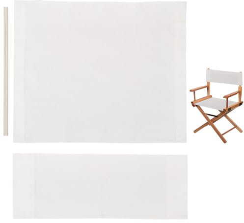 GORGECRAFT 1 Set Stuhl-Ersatz-Leinenstoff Weiß Lässiger Regiestuhl-Bezug Ersatz-Leinenstoff Für Sitzfläche Und Rückenlehne Mit 2 Holzstäben Für Tragbaren Klappbaren Regiestuhl Garten Outdoor