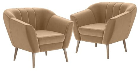 MEBLINI Sofa Sessel für Wohnzimmer 2er Set - Mini Lounge für Zwei Personen - Sitzgarnitur - Polstergarnitur - KAIA - 1+1 - Beige Samt