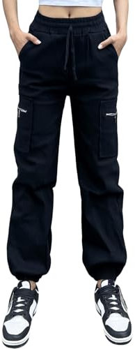 Nuofengkudu Donna Harem Cargo Pantaloni Larghi alla Caviglia Elasticizzati Coulisse Elastico Vita Alta Cerniera Tasche Laterali Polsino Lavoro Pantalone Jogging Pants Sportivi Vintage Casual Nero S