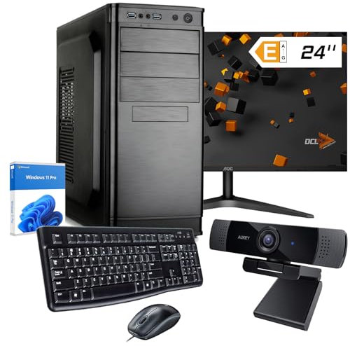 dcl24 PC komplett Set i9 14900, UHD Grafik 770-500GB SSD, 16GB DDR5, 24x5.8 GHz, WLAN, 24 Monitor, Maus, Tastatur, Headset, Windows 11 Pro Office Computer für Büro und Homeoffice [19824]