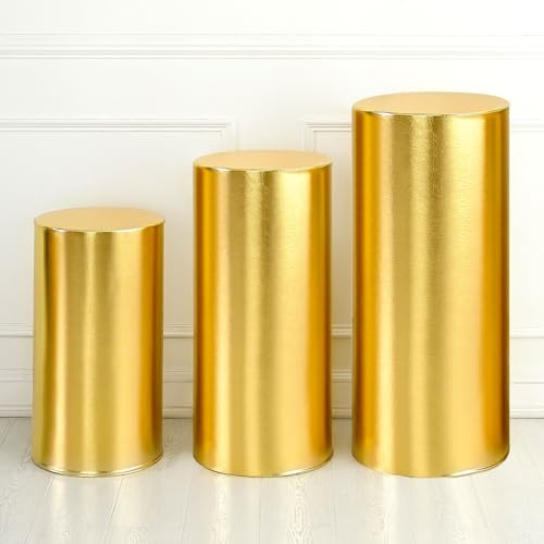 QUARKZMAN Juego De 3 Fundas Para Soportes Cilíndricos Dorados De Metal Blanco, Funda De Licra Para Fiestas, Bodas Y Cumpleaños (Solo Funda, Tamaño Grande)