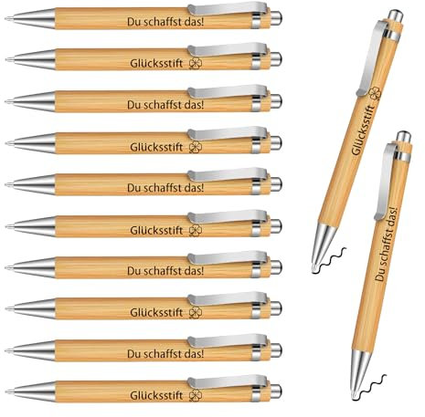 12 Stück Inspirierende Bambus,Personalisiert Inspirierende Kugelschreiber,Glücksbringer Schule Bambus Druckkugelschreiber,Motivation Stifte mit Spruch Holz für Büro,Geschäft,Schule und Zuhause