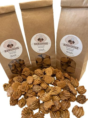 Keksdose Hundekekse 100g Hirsch selbstgebacken - Hunde Leckerlie Snacks Trainings Happen Hundebäckerei Ergänzungsfuttermittel Kekse Törtchen Hundeleckerlie - Leckereien aus natürlichen Zutaten