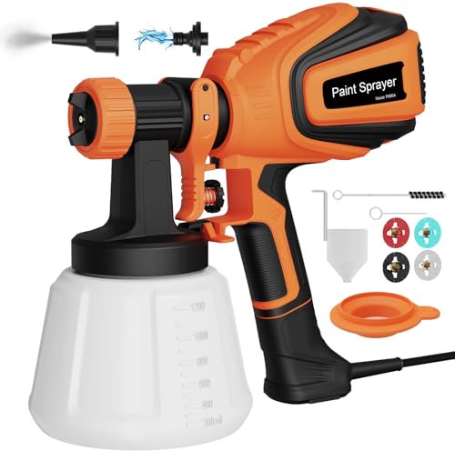 Spruzzatore di Vernice, Pistola a Spruzzo Elettrica HVLP da 700W con Contenitore da 1200Ml, 4 Ugelli & 3 Modelli, Raccordo per Pulizia & Soffiaggio della Polvere, Velocità di Spruzzatura 1000 Ml/Min