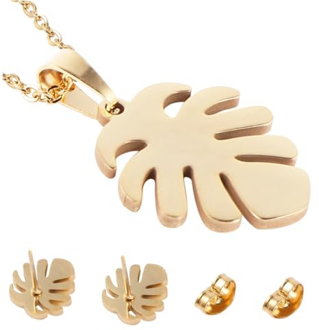 Yardenfun 2set Palm Leaf Necklace Earring Set Boho Jewelry for Women Beach Jewelry