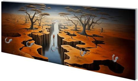 Wallario Wandgarderobe aus Glas in Größe 80 x 30 cm mit Memoboard-Funktion, Motiv: Pfad in Einer surrealen Welt | 5 Kleiderhaken zum Aufhängen von Jacken