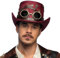 MIMIKRY Roter Steampunk Zylinder mit Zahnrädern Schlüsseln Goggles Gr. 56-60 Keypunk-Hut Damen Herren
