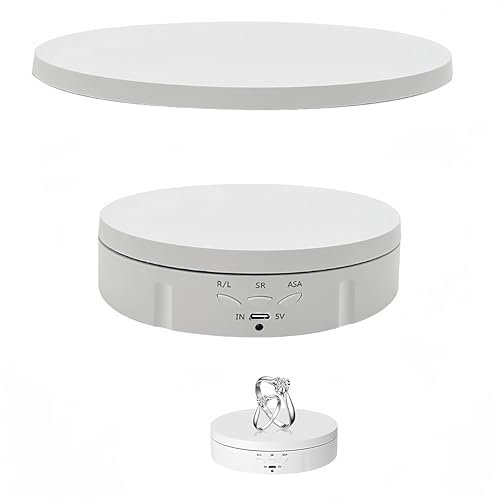 Soporte de Exposición, Plato Giratorio 3 en 1 Soporte de Exhibición Giratorio Eléctrico de 360 Grados Plato Giratorio Motorizado con Control Remoto Diseñado para Fotografía de 360° (Blanco)