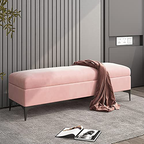 Polsterbank für Schlafzimmer, Samt, gepolstert, mit Stauraum, 99,1 x 40,6 x 43,2 cm, Rosa
