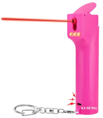 3-in-1 Persönlicher Alarm für Frauen, Tierabwehrspray & 130 dB Self Defense Sirene & Rote Stroboskoplichter, Wiederaufladbar & Sicherheitskappe Flip-Top (Rot)