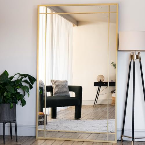 Jobu | Full Length Mirror - Gold Metal Rectangle Window Style 180cm x 90cm for Living Room, Bedroom, or Bathroom | Aimi