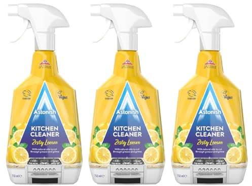 Astonish Kitchen Cleaner, Vegan and Cruelty Free and Blended with Natural Oils, Zesty Lemon, 3 x 750ml