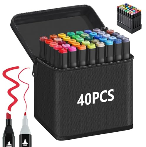 Alcohol Markers, Colouring Pens for Adult, Dual Tip Art Markers, Decotime Twin Markers, Marker Pens Supplies Perfect for Painting, Coloring, Sketching and Drawing (40 PCS)