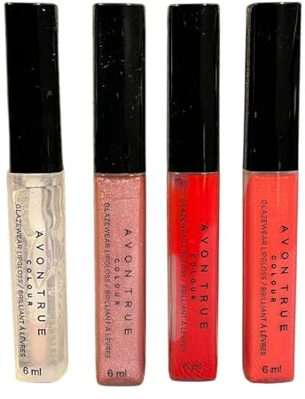 AVON Lip gloss 4 Piece set Plumping Gloss, Hydrating, Nourishing, (1 x Coral reef, 1 x Fiery Red, 1 x Shimmered, 1 x Clear) 6ml Smooth Soft Liquid For Girls And Women