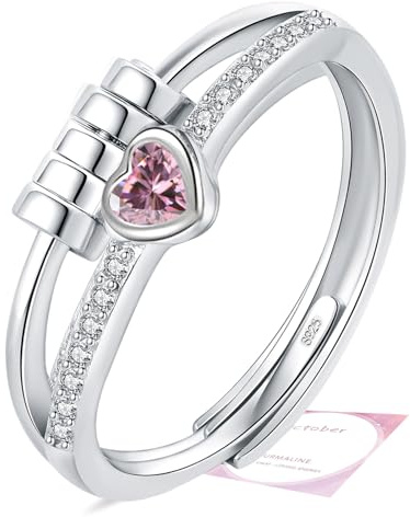 DOA Fidget Rings with Cubic Zircon, Adjustable Sterling Silver/Gold Plated Anxiety Rings for Women,Birthstone Thumb Ring for Anxiety Women with Jewellery Box&Card