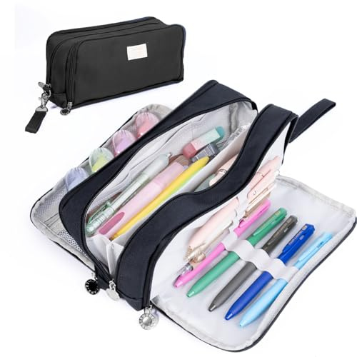 Four Candies Federmäppchen Federmappe Mäppchen Etui Stifte 3 Fach, Schwarz