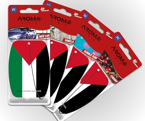 Palästina Duftbaum Autoparfüm Flagge Palestine Palestinian Lufterfrischer 4-er Pack in 4 Düften New Car, Bubble Gum, Vanilla, Cherry