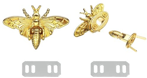 sourcing map 2Pcs Bee Turn Lock Clasp, 1.85 x 1.22 Zinc Alloy Closures Lock Fasteners Purse Twist Clip Clasp for Handbag Leather Bag Making, Gold
