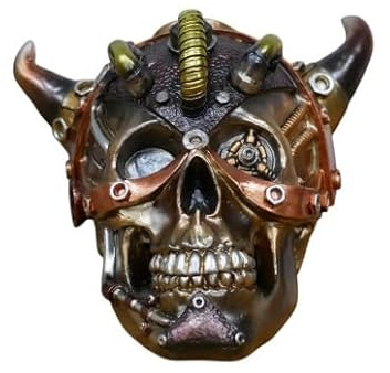 Gifts Direct 2 U Steampunk-Totenkopf mit Hörnern, Bronze-Ornament, Vintage-Statue, mechanische Dekofigur