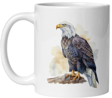Tasse mit Adler-Design | Einzigartiges Aquarell-Motiv | exklusiv & kunstvoll | Keramik | Geschenkidee, Vogel, Weisskopfseeadler, Tee/Kaffee Tasse, Ornithologie, Greifvogel 330 ml