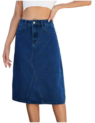 Mrat Gonna in denim con tasche per le donne UK Stretch Mid Wash aderente una linea gonne da donna eleganti jeans aderenti lavoro ufficio gonne al ginocchio lusinghiero dimagrante gonna midi vita Y2k