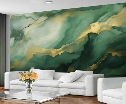 YXQAIED Marble Wallpaper, Luxury Emerald Green Bedroom Wallpaper, Green Gold Marble Wall Paper for Living Room, Not Self Adhesive Abstract Wave Textured Photo 3D Wall Murals & Room Decor, 100x70cm