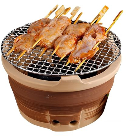 YTYTU Tragbarer BBQ Grill, Camping-Holzofen, Holzkohlegrill, Haushalts-Hotpot-Herd Im Chinesischen Stil, Lehmgrill, Für Das Kochen Im Freien(L)