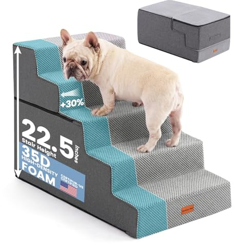 Gardner Pet Hundetreppe für kleine Hunde, Haustiertreppe Hundetreppe 5 Stufen, Hunderampe aus hochdichtem Schaumstoff mit rutschfestem wasserdichtem Stoffbezug für Bett, Sofa, Couch und Auto, Grau