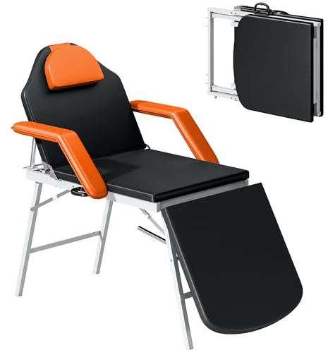 HOMCOM Portable Folding Massagetisch Professionelle 3-Zonen-Massagetisch mit Verstellbarer Rückenlehne Verstellbare Beinauflage Abnehmbare Kopfstütze Gepolsterte Spa Armlehnen 182x82 cm Orange