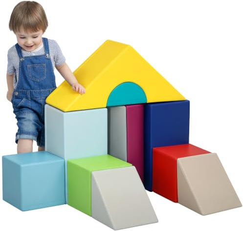 HOMCOM Parcours Motricité Bébé 11PCS pour Enfants de 1-3 Ans Multicolore | Module Motricité Bébé en mousse EPE, Housse en Revêtement Synthétique, Blocs Mousse de Construction, Jouets Éducatifs