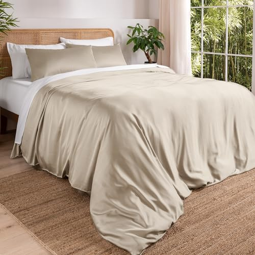 Bare Home 100% Rayon Made from Bamboo Luxury King Duvet Cover Set - Cooling - Breathable - Easy Fit - Soft Duvet Cover Set (King, Sand)