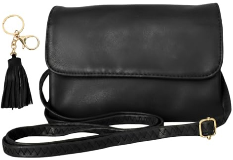 Eclove Petit Sac Bandoulière Femme, Sac à Téléphone Portable en Cuir PU avec Porte-Clés Pompon 5 cm, Mini Sac à Main Multi-Poches avec Bandoulière Réglable pour Femme