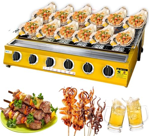 Gasgrill, 6-Brenner, tragbare Propangas-Grillplatte mit Fettfalle für den Innen- und Außenbereich, ideal für Camping, Picknicks, Austernbraten und mehr