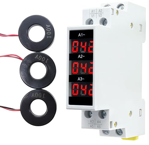 BAIFULAI Amperometro DIN a binario trifase, AC80-500 V 1-100 A, display digitale a LED, contatore di corrente modulare trifase, voltmetro digitale, amperometro, display trend di misurazione