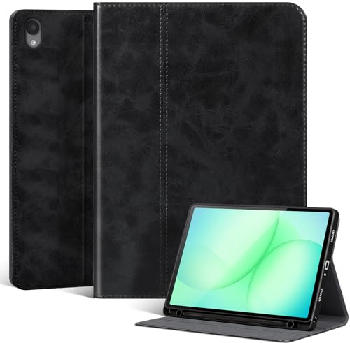 Gexmil Leder Hülle für Samsung Galaxy Tab S11 11 Zoll 2025 | Smart Leder Cover/Flip mit Stifthalter,Auto Schlaf/Aufwachen,Schutzhülle Einstellbarer Ständer,Stoßfest,Schwarz