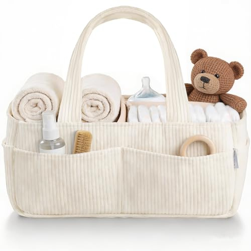 Connextion Wickeltisch Organizer, Wickelkorb Organizer, Tragbarer Wickelorganizer mit Wechselbaren Fächern, Multifunktionale Aufbewahrungsbox für für Wickel und Babysachen (Beige)