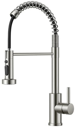 FORIOUS Wasserhahn Küche, Wasserhahn Küche Ausziehbar, 360° Schwenkbar Spiralfeder Spültischarmatur Küche, Einhebel-Warm- und wasserhahn, Edelstahl