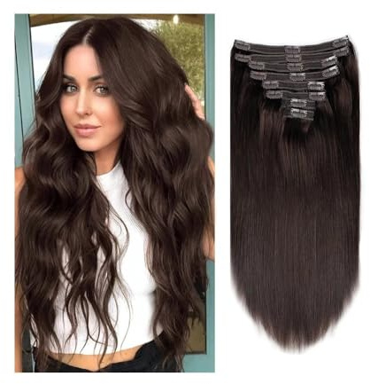 Clip in Extensions Clip-In-Haarverlängerungen aus Echthaar, Dunkelbraun, seidig glatt, 120 g/240 g Unsichtbar(20inches,120g-1 pack)