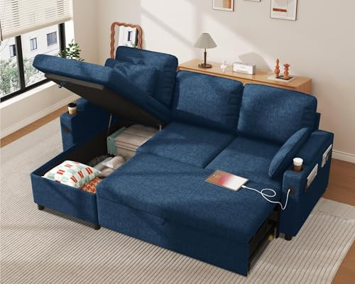 DURASPACE Canapé sectionnel Convertible d'angle 2 en 1, avec Rangement | Canapé L convertible modulable, coffre de rangement intégré, ports USB, parfait pour petits logements