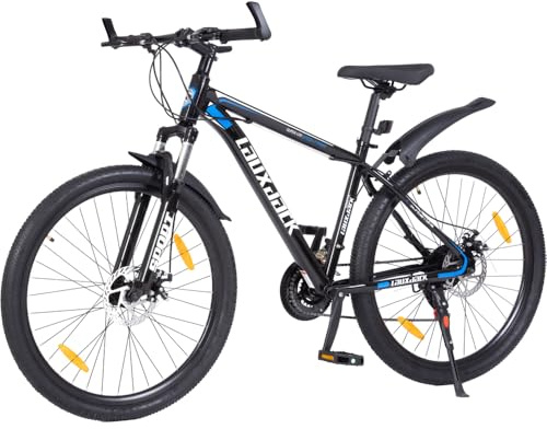 TOUSUNCO Mountainbike 26 Zoll Hardtail Fahrrad Herren Damen Blau, 21-Gang Schaltung Scheibenbremsen Federgabel MTB Sportrad City-Bike (Blue,26 Zoll)