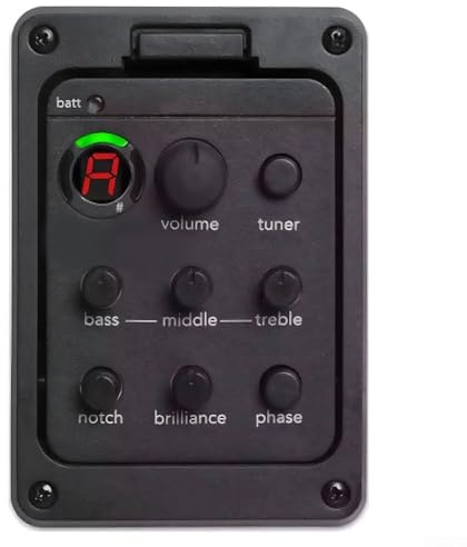 Accordeur 4 bandes 201 EQ avec préampli de mélange de micro piézoélectrique pour guitare acoustique - Installation sans soudure, batterie de 90 heures, anti-retour et commutateur de phase, commandes