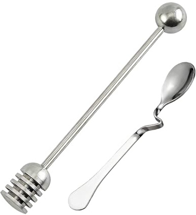 PLUSHCEWT 2 cucchiai da miele, in acciaio inox, con design appeso, per miele, yogurt, sciroppo e melassa