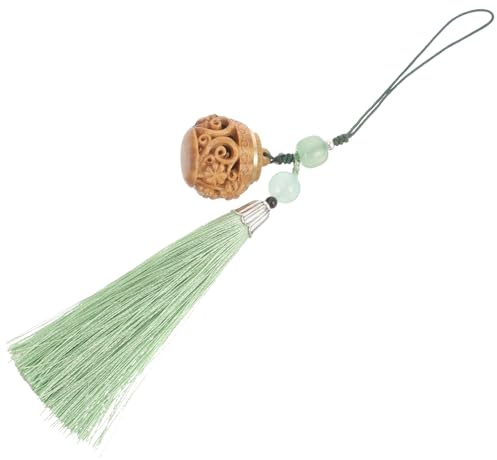 NUSITOU Wooden Pendant for Phone 3d Hollow out Design Unique Creative Modeling Fine Carved Details Elegant Fringe Phone Chain Lanyard Decor with Incense Ball Holder
