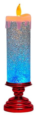 Qomcsrl LED-Weihnachtskerzen, Farbwechselnde LED-Wasserkerze mit Glitzer, Flammenlose LED-Kerzenbeleuchtung, Schreibtisch, Tisch, 27,5 X 8 cm, Rot