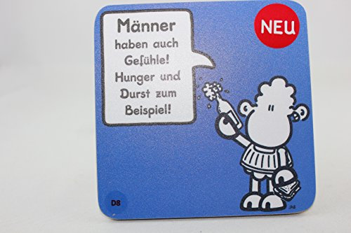 Sheepworld - 45458 - Untersetzer, Schaf, Männer haben auch Gefühle! Hunger und Durst zum Beispiel!, Kork, 9,5cm x 9,5cm